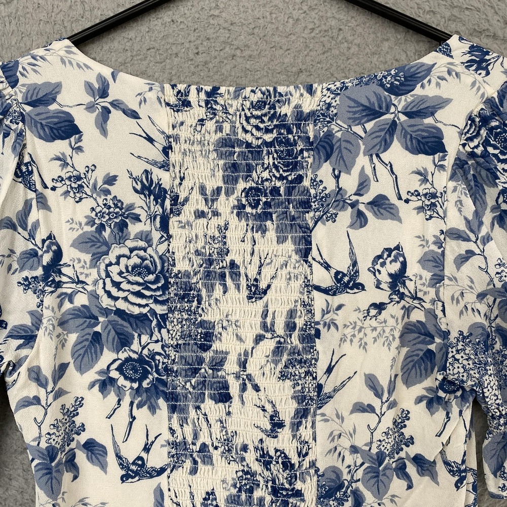 Reformation Constance Floral Top Womens 2 Blue Sweetheart Summer Puff Sleeve - Picture 11 of 15